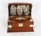 Antique English Victorian Golden Oak 3 Crystal Decanter Tantalus Dry Bar, 19th Century, Set of 13 3