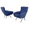 Mid-Century Italian Modern Blue Fabric and Black Metal Armchairs, 1960s, Set of 2 1