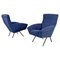 Moderne italienische Mid-Century Sessel aus blauem Stoff & schwarzem Metall, 1960er, 2er Set 1