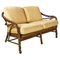 American Modern Rattan and Beige Floreal Fabric Sofa attributed to McGuire, 1970s 1