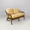 American Modern Rattan and Beige Floreal Fabric Sofa attributed to McGuire, 1970s 3