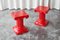 Taburetes columna o mesas auxiliares tallados a mano de madera lacada en rojo, años 40. Juego de 2, Imagen 2