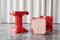 Hand Carved Column Stools or Side Tables in Red Lacquered Wood, 1940s, Set of 2 11