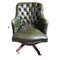 Antique Victorian Green Leather Captains Chair 1