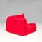 Rotes Togo Alcantara Sofa von Michel Ducaroy, 2010er, 3er Set 9