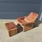 DS 50 Buffalo Neck Leather Lounge Chair and Footstool from De Sede, 1970s, Set of 2 3