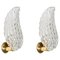 Mid-Century Murano Glass and Brass Leaf Sconces attributed to Barovier, Italy, 1950s, Set of 2, Image 1