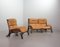 Divano brutalista e poltrona Love Seat in legno curvato e bambù con rivestimento in pelle caramello, anni '60, set di 2, Immagine 4