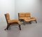 Divano brutalista e poltrona Love Seat in legno curvato e bambù con rivestimento in pelle caramello, anni '60, set di 2, Immagine 16