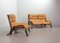 Brutalist Bentwood and Bamboo Love Seat Sofa and Lounge Chair with Caramel Leather Upholstery, 1960s, Set of 2 2