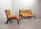 Brutalistisches Love Seat Sofa & Sessel aus Bugholz & Bambus mit karamellfarbenem Lederbezug, 1960er, 2er Set 2