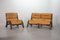 Sofá Love Seat brutalista de madera curvada y bambú con tapicería de cuero caramelo, años 60. Juego de 2, Imagen 15