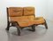 Sofá Love Seat brutalista de madera curvada y bambú con tapicería de cuero caramelo, años 60. Juego de 2, Imagen 5