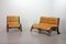 Sofá Love Seat brutalista de madera curvada y bambú con tapicería de cuero caramelo, años 60. Juego de 2, Imagen 3