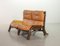 Divano brutalista e poltrona Love Seat in legno curvato e bambù con rivestimento in pelle caramello, anni '60, set di 2, Immagine 6