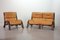 Brutalistisches Love Seat Sofa & Sessel aus Bugholz & Bambus mit karamellfarbenem Lederbezug, 1960er, 2er Set 1