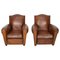 French Cognac Moustache Back Leather Club Chairs, 1940s, Set of 2 1