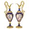 19th Century Napoleon III Gilt Bronze and Royal Blue Porcelain Ewers, Set of 2 1