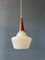 Small Danish Teak and Opaline Glass Pendant Light 1