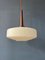 Mid-Century Milk Glass Pendant Light with Teak Wood Top Cap by Louis Kalff for Philips 1