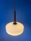 Mid-Century Milk Glass Pendant Light with Teak Wood Top Cap by Louis Kalff for Philips 5