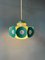 Space Age Pendant Lamp with Glass Shade and Green/Blue Metal Frame, Image 5