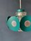 Space Age Pendant Lamp with Glass Shade and Green/Blue Metal Frame 9