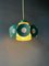 Space Age Pendant Lamp with Glass Shade and Green/Blue Metal Frame 4