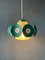 Space Age Pendant Lamp with Glass Shade and Green/Blue Metal Frame 7