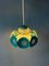 Space Age Pendant Lamp with Glass Shade and Green/Blue Metal Frame 3