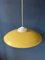 Lampe à Suspension Mid-Century avec Couvercle en Métal Jaune et Abat-jour en Verre Opalin 10