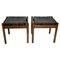 Mid-Century Modern Brown Leather and Wood Stools, Set of 2 1