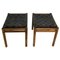 Tabourets Mid-Century en Cuir Marron et Bois, Set de 2 3