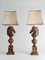 Hand-Carved Brown Alabaster Knight Horse Head Table Lamps, 1970s, Set of 2 2