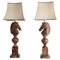 Hand-Carved Brown Alabaster Knight Horse Head Table Lamps, 1970s, Set of 2, Image 1