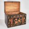 Antique Wooden Box with Illustrations of Lotus Flowers, 1900s 3