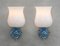 French Blue Glass Flower Wall Light Sconces in Chrome and Opaline, 1960s, Set of 2 4