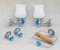 French Blue Glass Flower Wall Light Sconces in Chrome and Opaline, 1960s, Set of 2 1