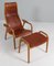 Lamino Lounge Chair with Ottoman in Patinated Leather attributed to Yngve Ekström for Swedese, 1950s 2
