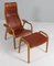 Lamino Lounge Chair with Ottoman in Patinated Leather attributed to Yngve Ekström for Swedese, 1950s, Image 2