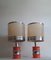 Vintage Table Lamps with Orange Painted Metal Base with Chrome-Plated Trim and Cream-Colored Plastic Shade with Chrome-Plated Metal Rings, 1970s, Set of 2 6