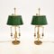 Antique Brass Table Lamps with Tole Shades, 1920, Set of 2 3