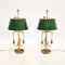 Antique Brass Table Lamps with Tole Shades, 1920, Set of 2, Image 3
