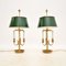 Antique Brass Table Lamps with Tole Shades, 1920, Set of 2 1