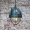 Lampe à Suspension Industrielle Vintage en Fonte Verte et Verre Clair par EEA, France 7