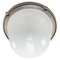 Vintage Industrial French Beige Cast Iron and Frosted Cut Glass Flush Mount by Holophane, Image 5