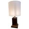 Glazed Brown Parchment and Brass Table Lamp with White Lampshade attributed to Aldo Tura, 1970s 1