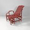 Italian Modern Dark Red Rattan Armchair 981 with Footrest attributed to Bonacina, 1980s 3