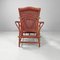 Italian Modern Dark Red Rattan Armchair 981 with Footrest attributed to Bonacina, 1980s 6