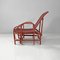 Italian Modern Dark Red Rattan Armchair 981 with Footrest attributed to Bonacina, 1980s 5